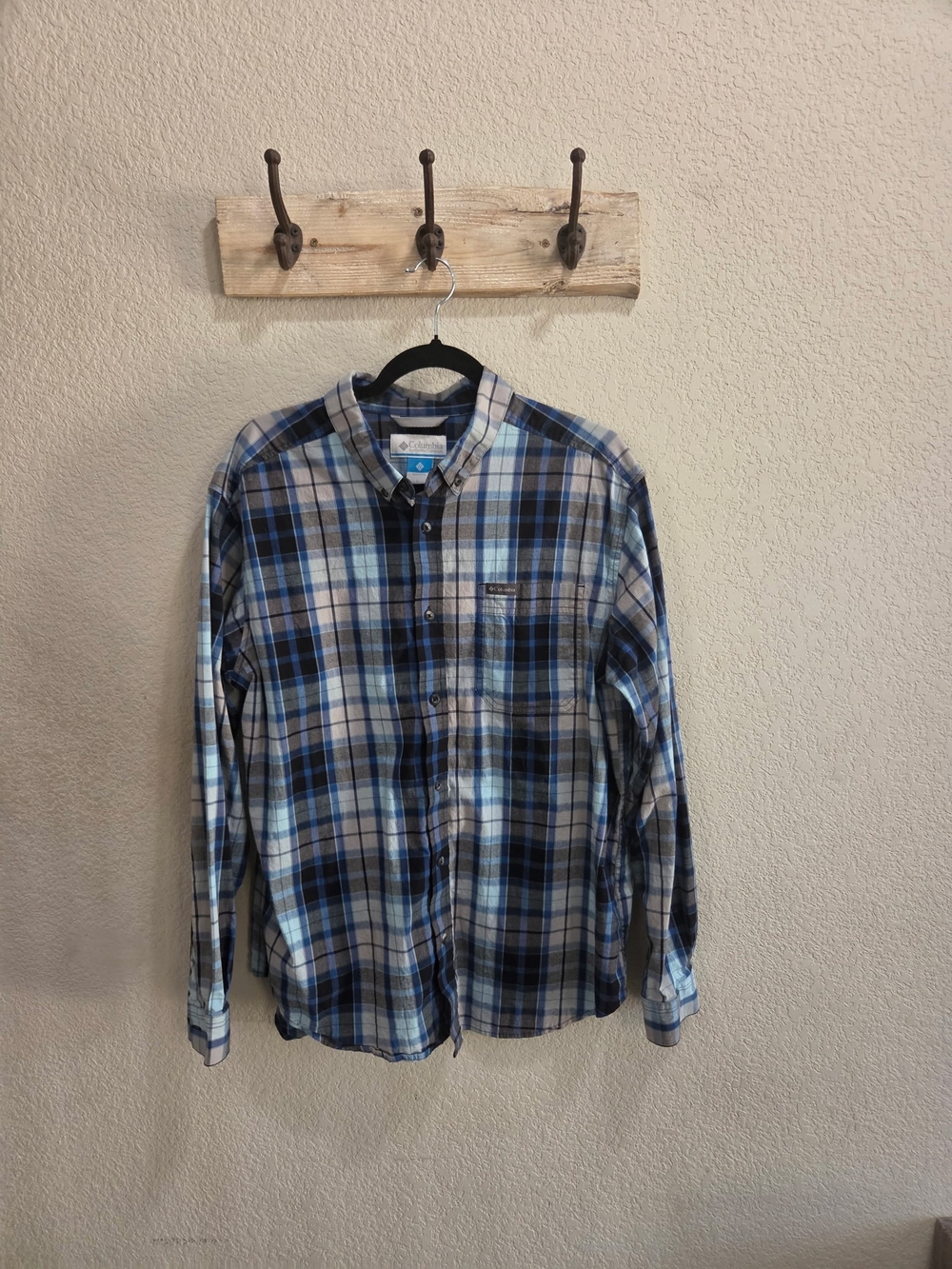 Columbia Blue and White Plaid Button-Up Shirt
